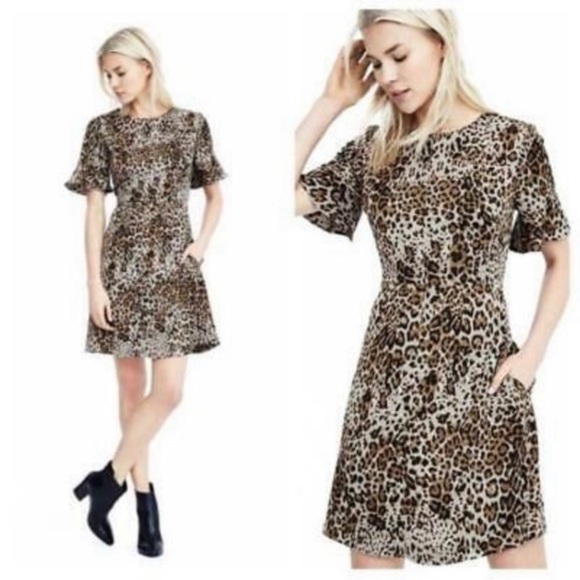 NWT Luxury Spring Rare Banana Republic flute sleeves leopard/animal print dress - Picture 1 of 8